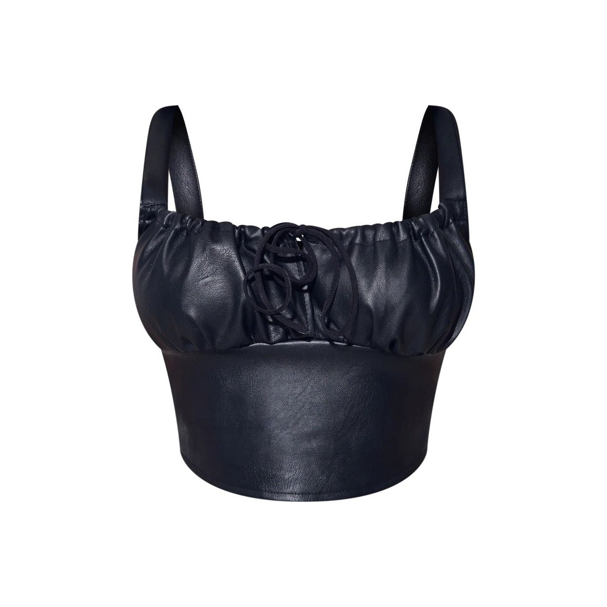 Sexy Leather Faux Leather Pleated Tube Top Square Collar w/ Slimming Sling