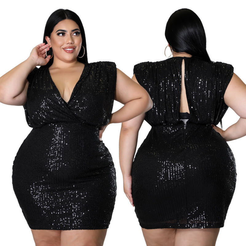 Plus Size Sequin Sexy Vest Dress