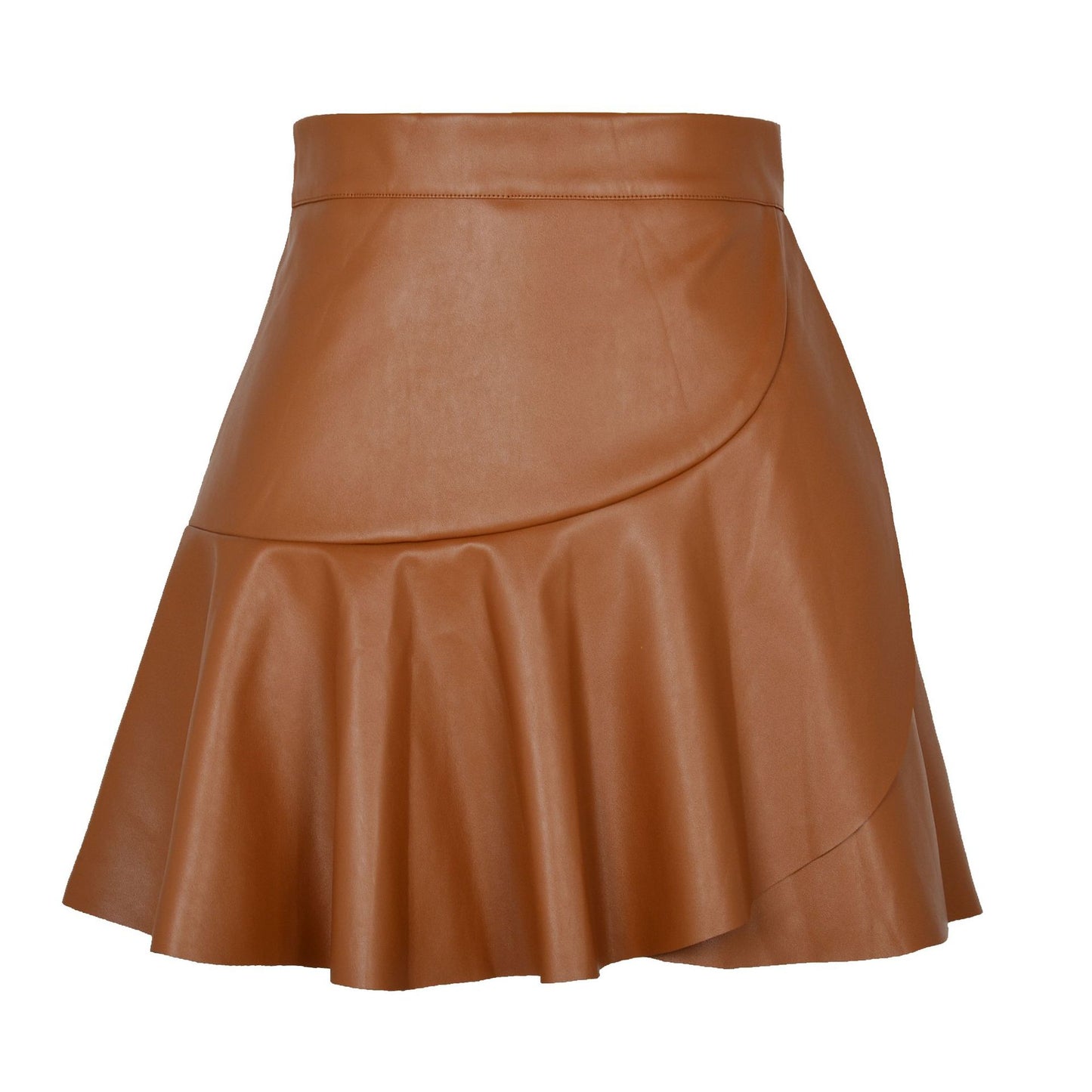 High Waist Ruffle Irregular Asymmetric Sexy Faux Leather Skirt