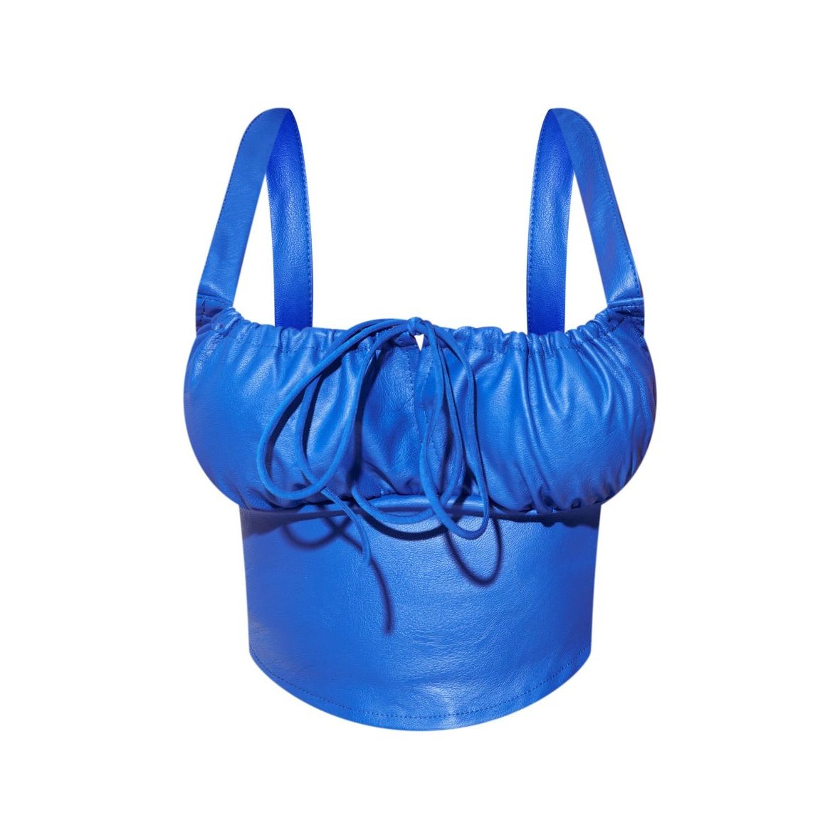 Sexy Leather Faux Leather Pleated Tube Top Square Collar w/ Slimming Sling