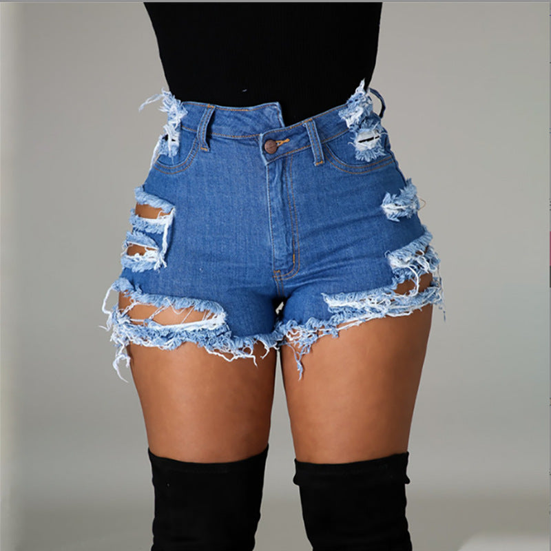 Trendy High Waist Ripped Fringe Shorts