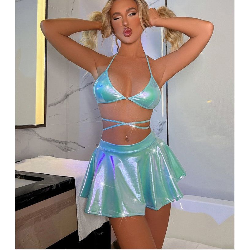 Sexy Pink Criss Cross Strappy Lingerie Three Piece Set