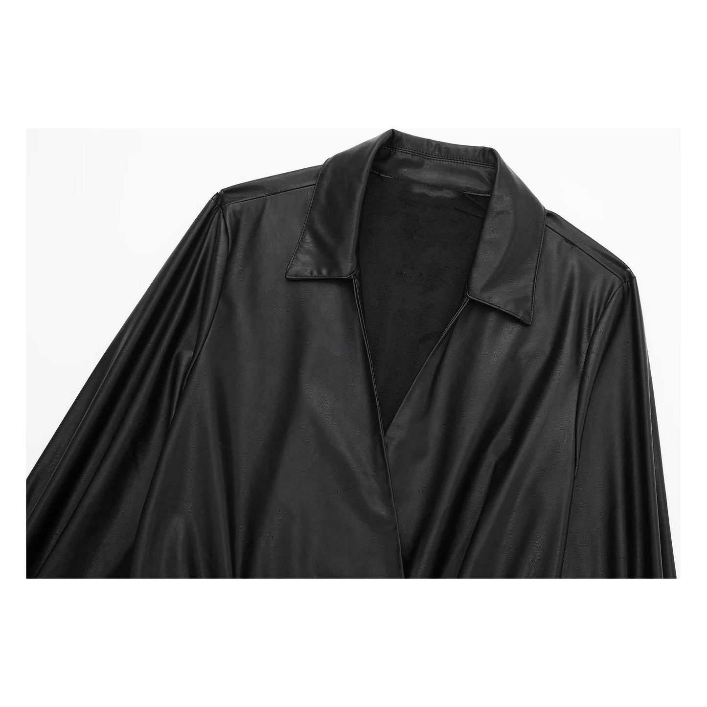Faux Leather Pleated Decorative Dress