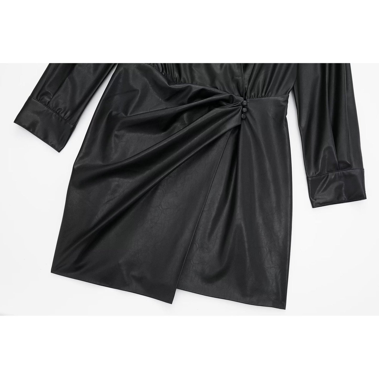 Faux Leather Pleated Decorative Dress