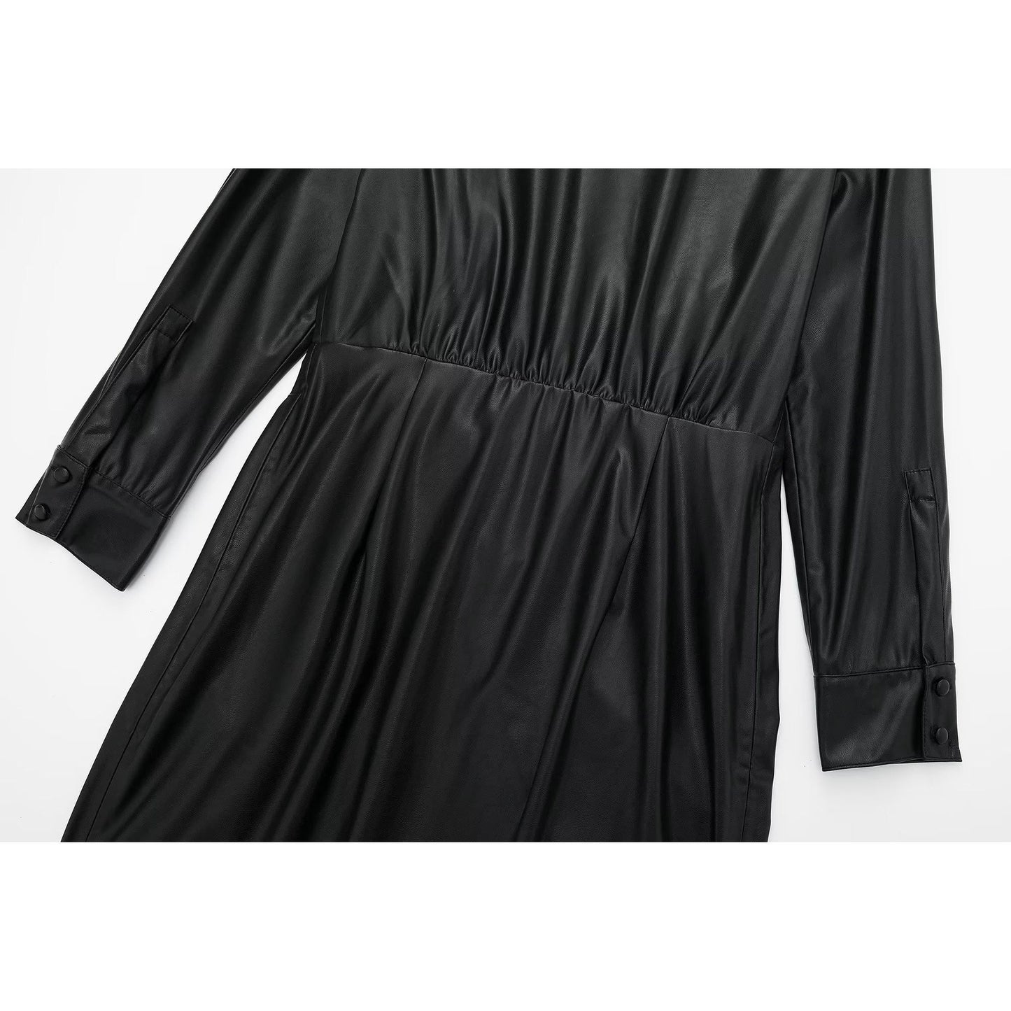Faux Leather Pleated Decorative Dress