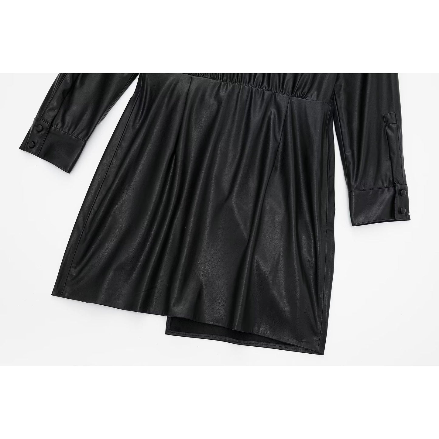 Faux Leather Pleated Decorative Dress