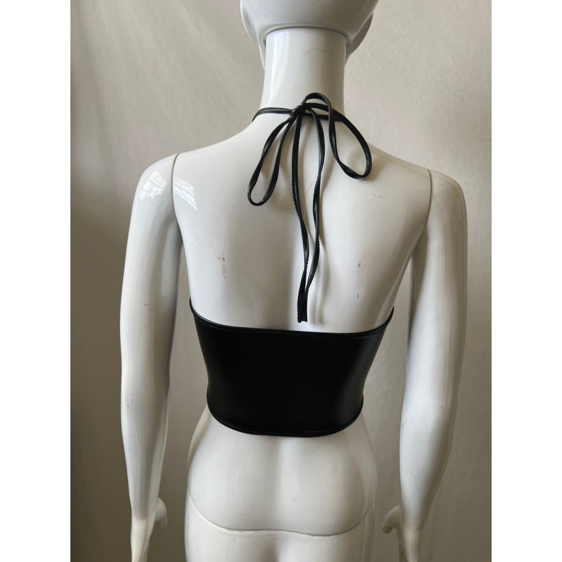 Faux Leather Tight Elastic Strap Tube Top Wrapped Chest Leather Sexy Top