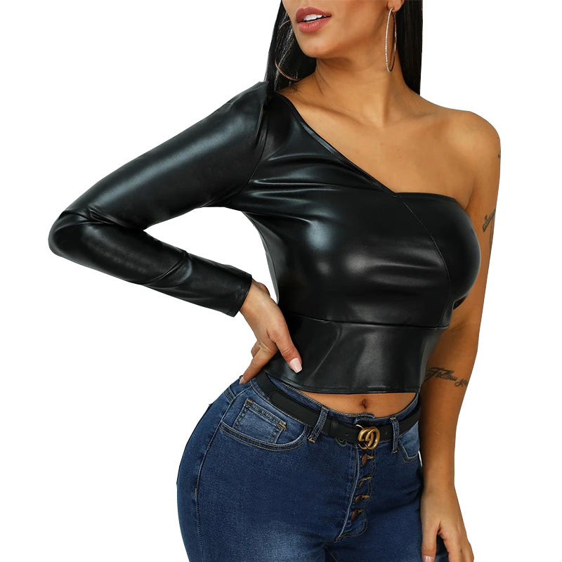 One-Shoulder Faux Leather Top Women
