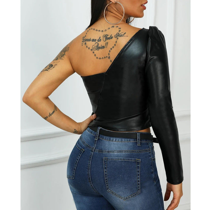 One-Shoulder Faux Leather Top Women