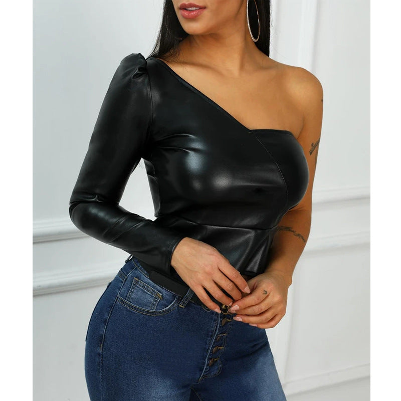 One-Shoulder Faux Leather Top Women