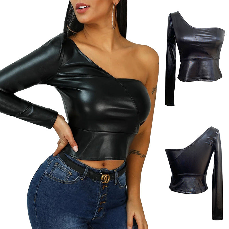 One-Shoulder Faux Leather Top Women