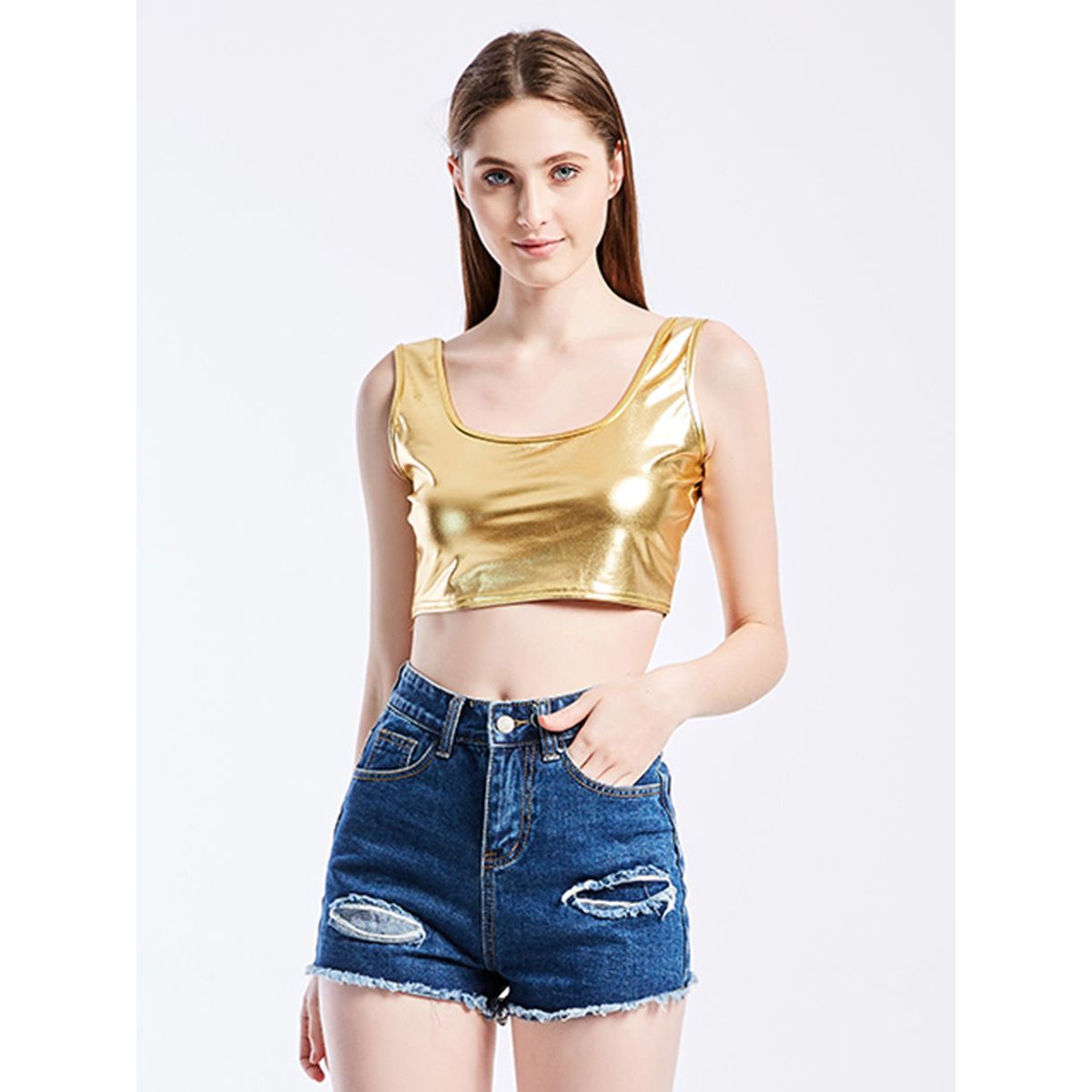 Summer Sexy Slim Sports I-Shaped Vest Bright Leather Performance Wear Stage Women Clothing