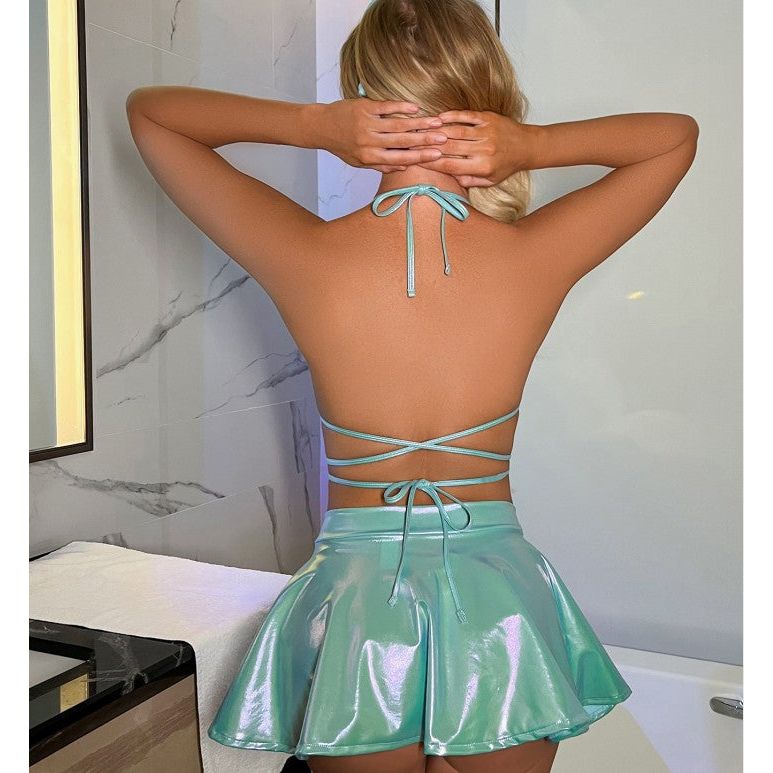 Sexy Pink Criss Cross Strappy Lingerie Three Piece Set