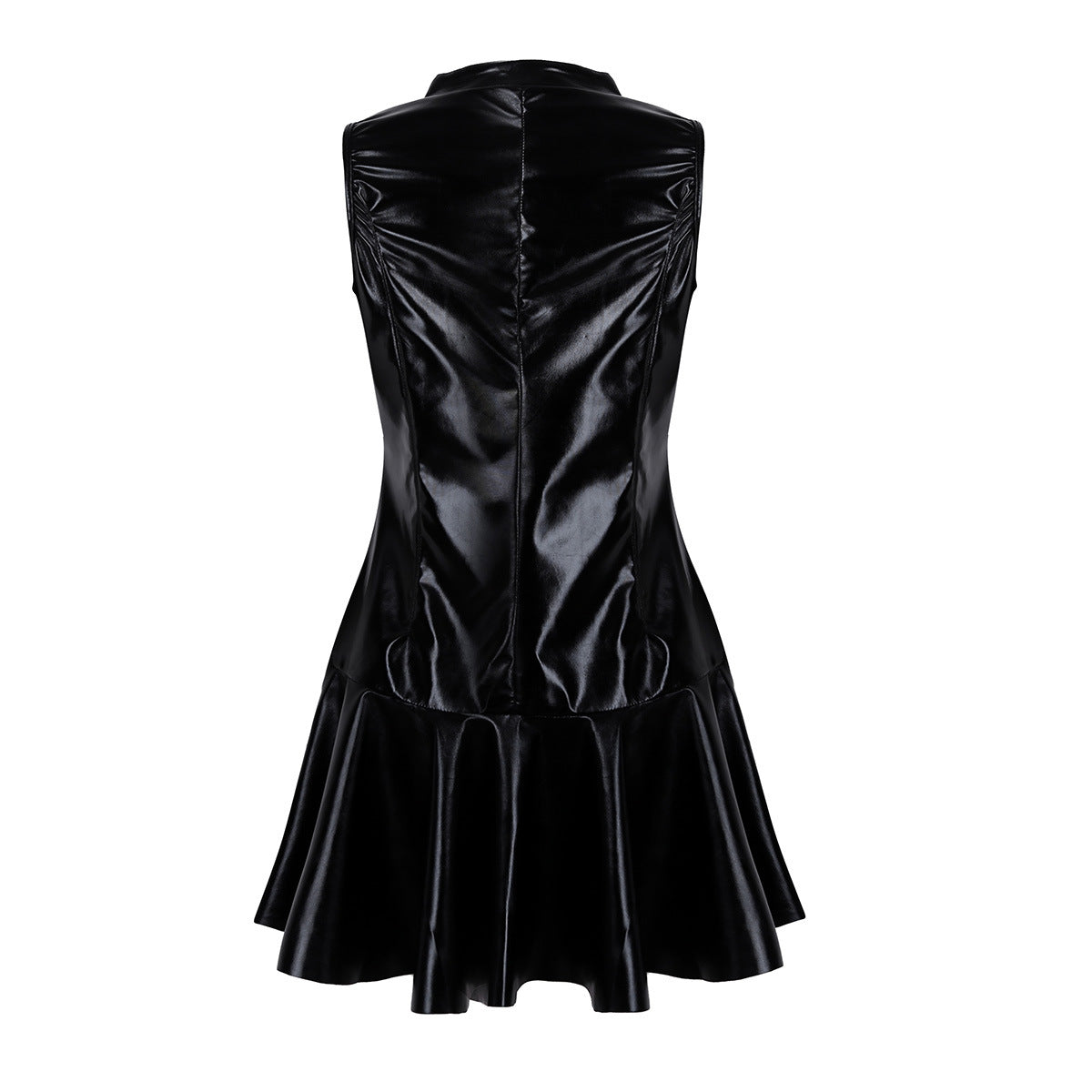 Sexy Patent Leather Zipper Skirt Outfit with T-Shaped Panties Sexy Suit