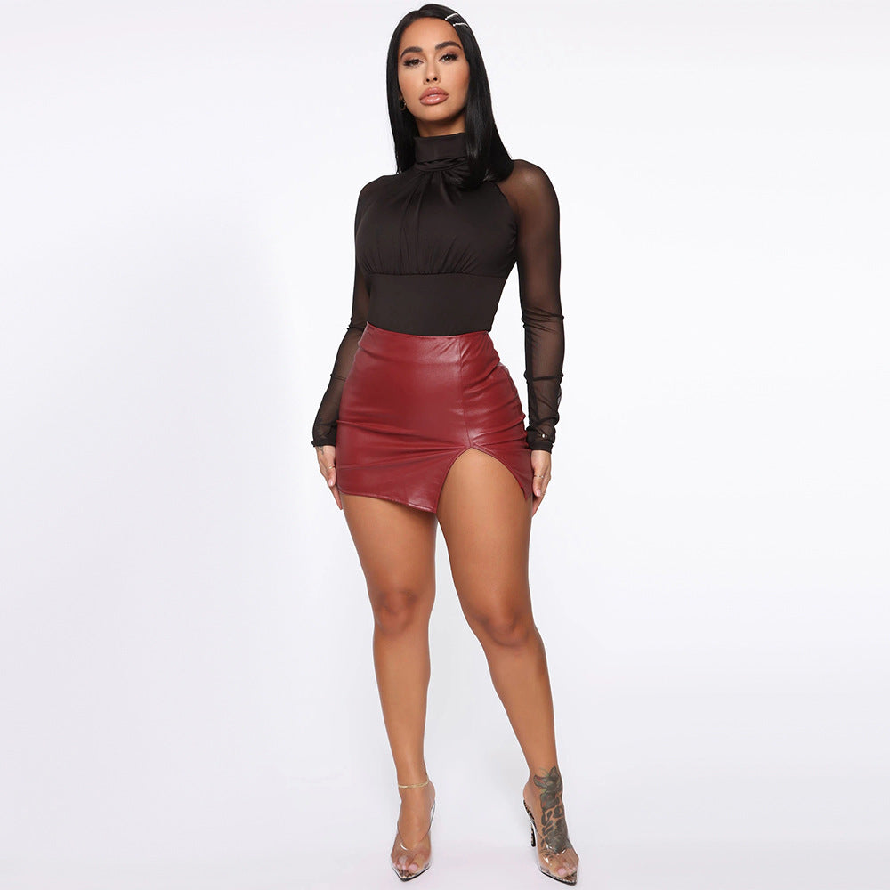 High Waist Hip-Wrapped Faux Leather Skirt