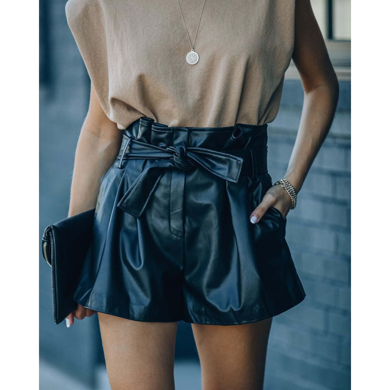 Faux Leather Shorts Including Leather Belt