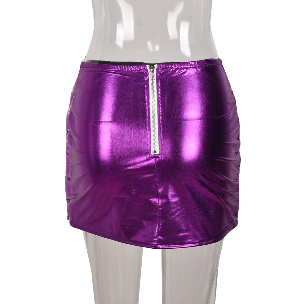 Spring/Summer Skirt Splash-Proof Zipper Glossy Skirt