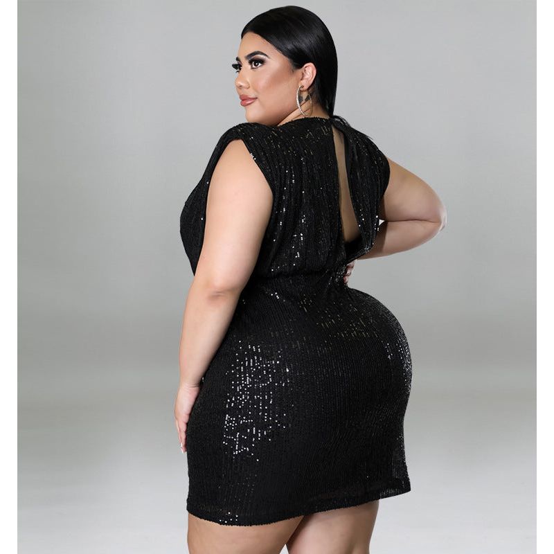 Plus Size Sequin Sexy Vest Dress