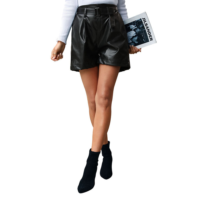 Street Faux Leather Black Wide Leg Shorts