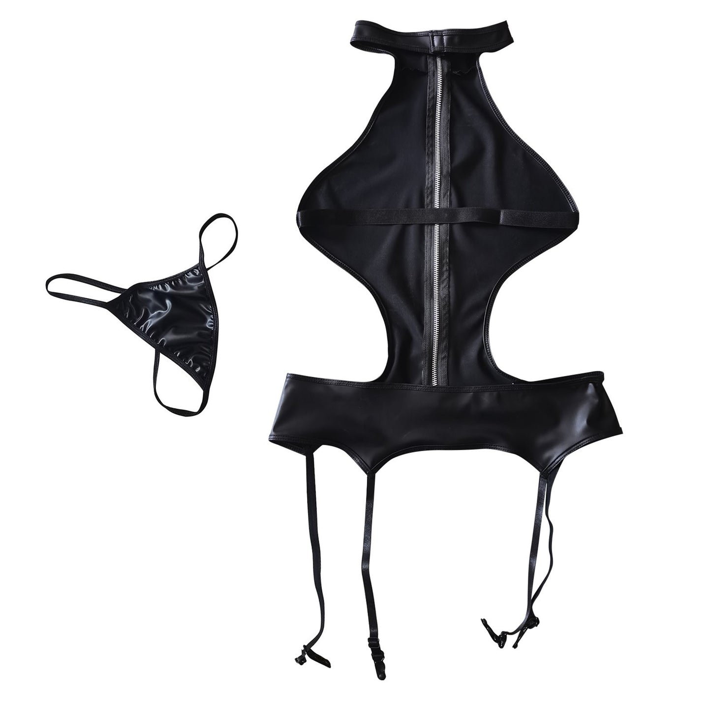 Sexy Backless Sheath Patent Leather Garter Sexy Suit