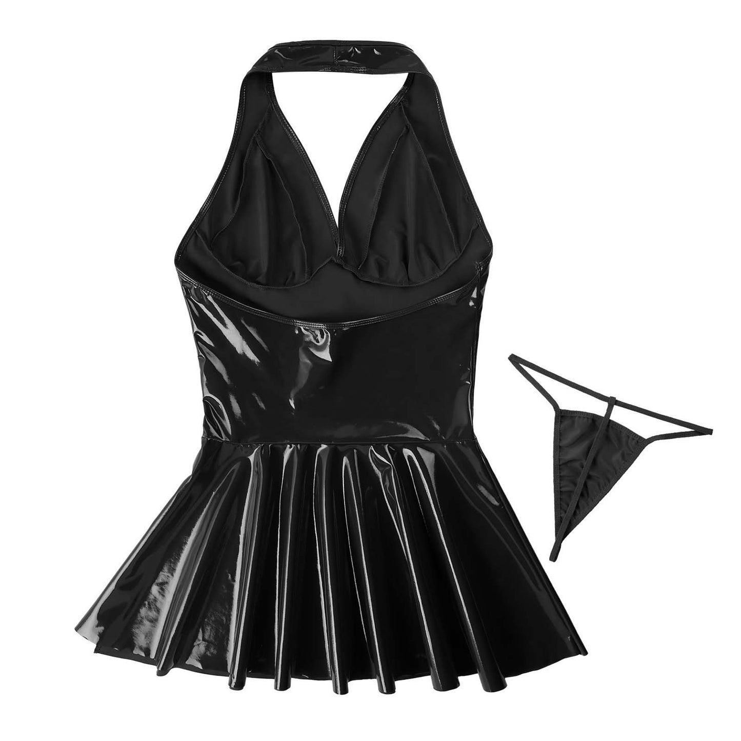Sexy Backless Imitation Faux Leather Skirt