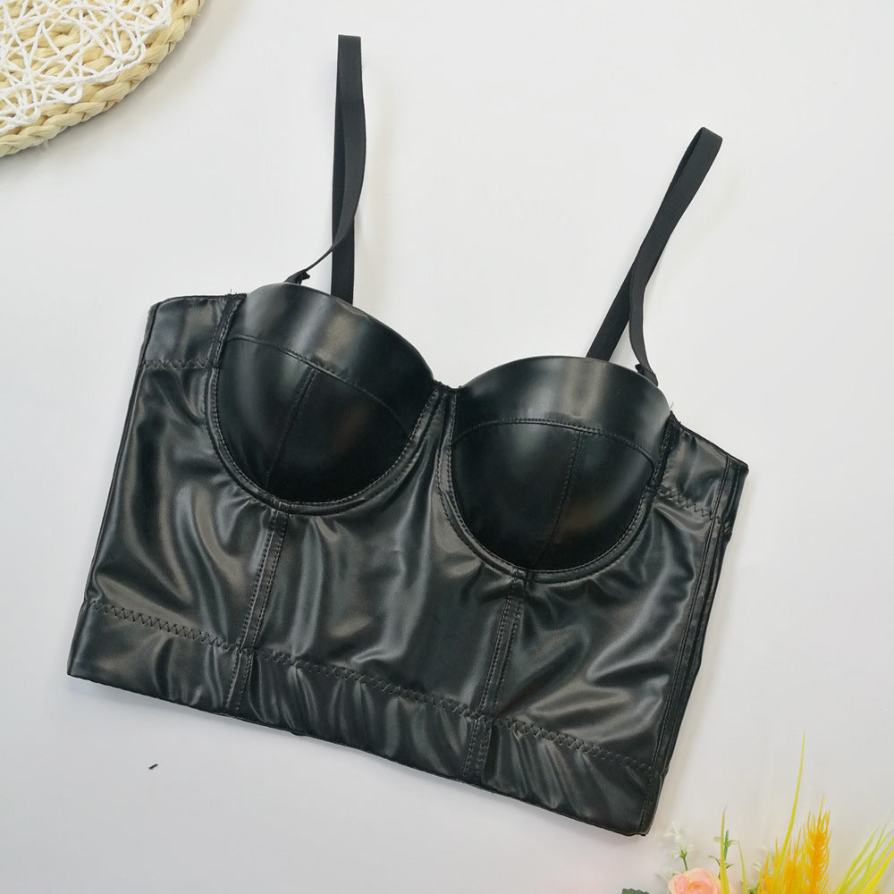 Sexy Leather Tube Top Artificial Sheepskin Sling Vest Corset Top