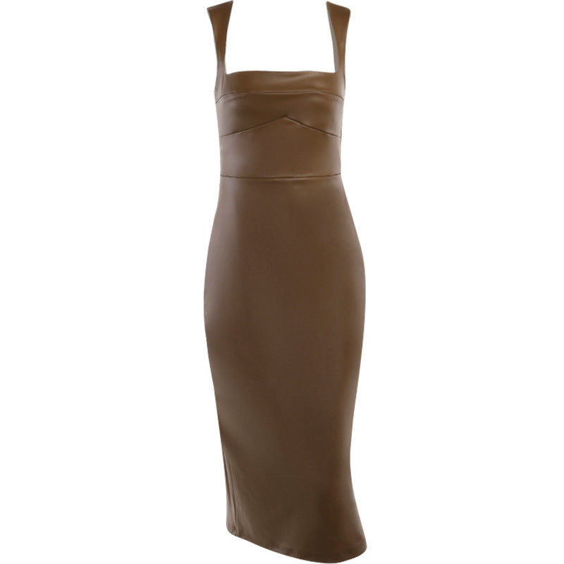 Women Clothing Autumn Slim Leather Dress