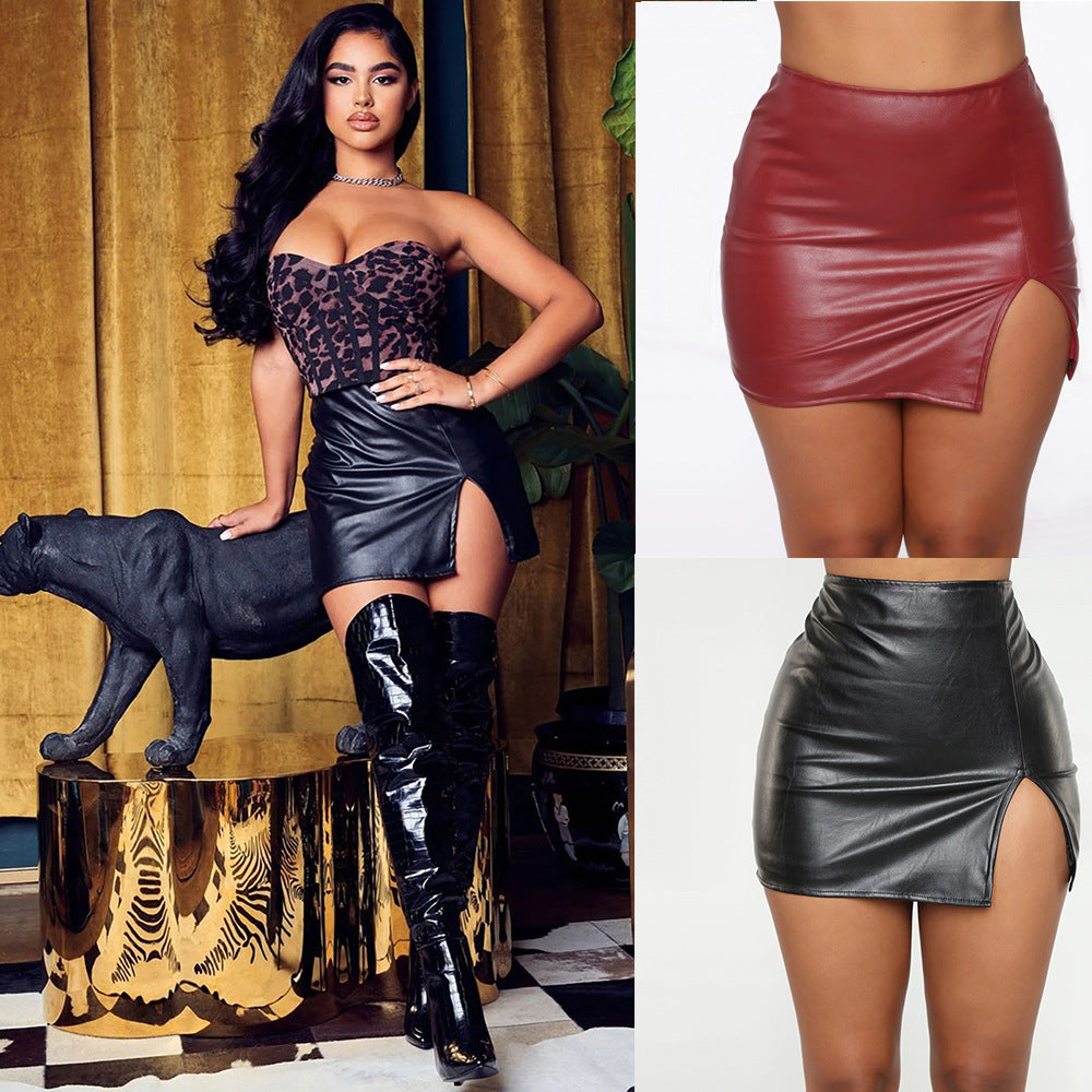 High Waist Hip-Wrapped Faux Leather Skirt
