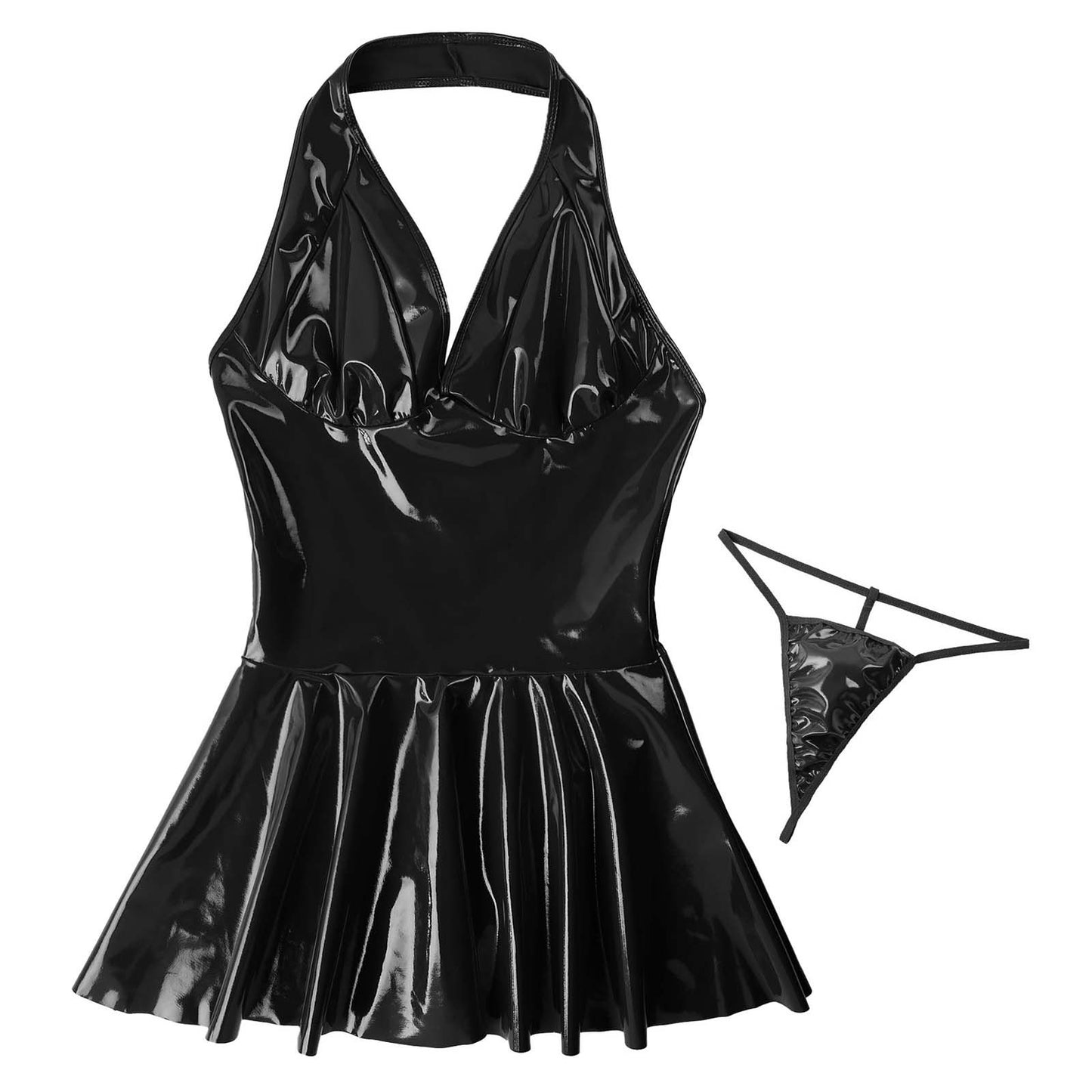 Sexy Backless Imitation Faux Leather Skirt