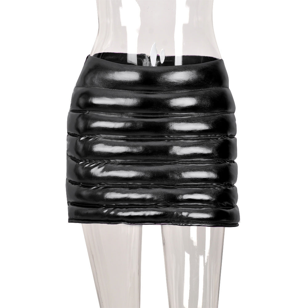 Spring/Summer Skirt Splash-Proof Zipper Glossy Skirt