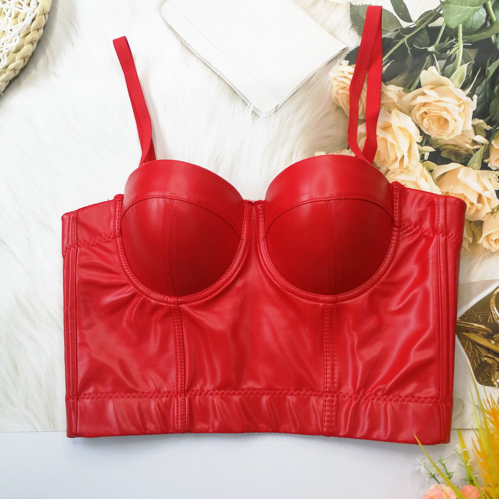 Sexy Leather Tube Top Artificial Sheepskin Sling Vest Corset Top