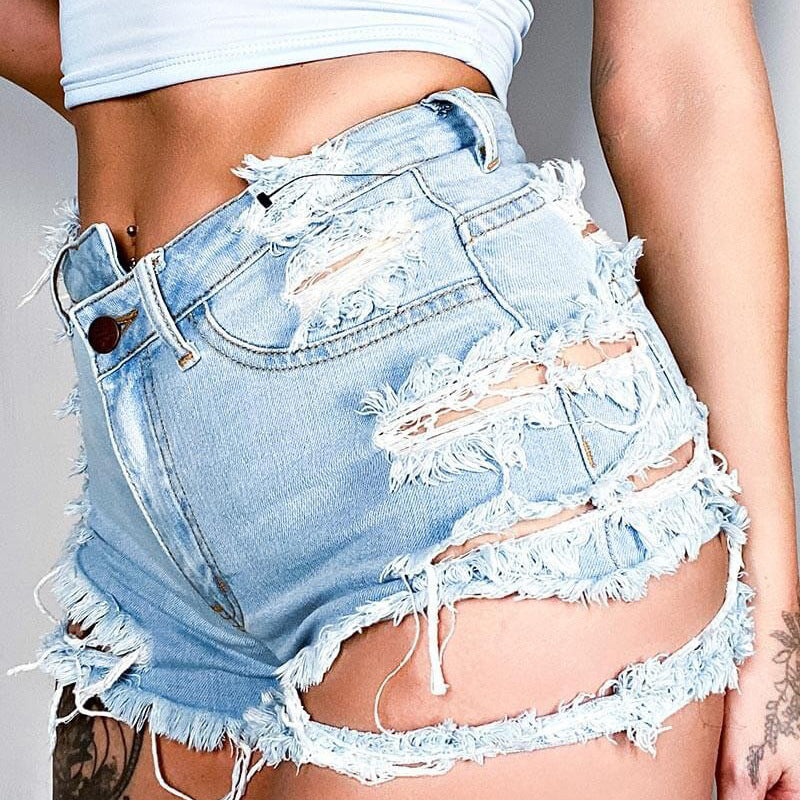 Trendy High Waist Ripped Fringe Shorts