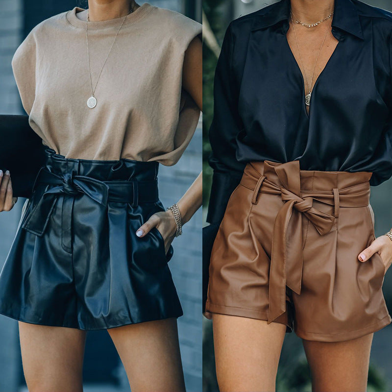 Faux Leather Shorts Including Leather Belt