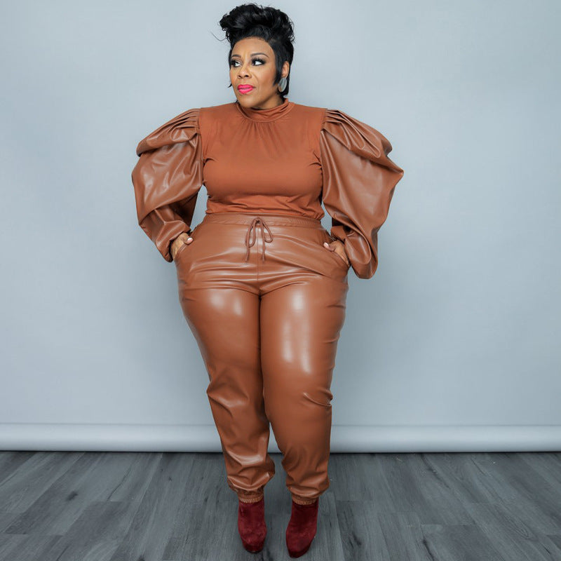 Plus Size Stitching Coating Trendy Casual Suit