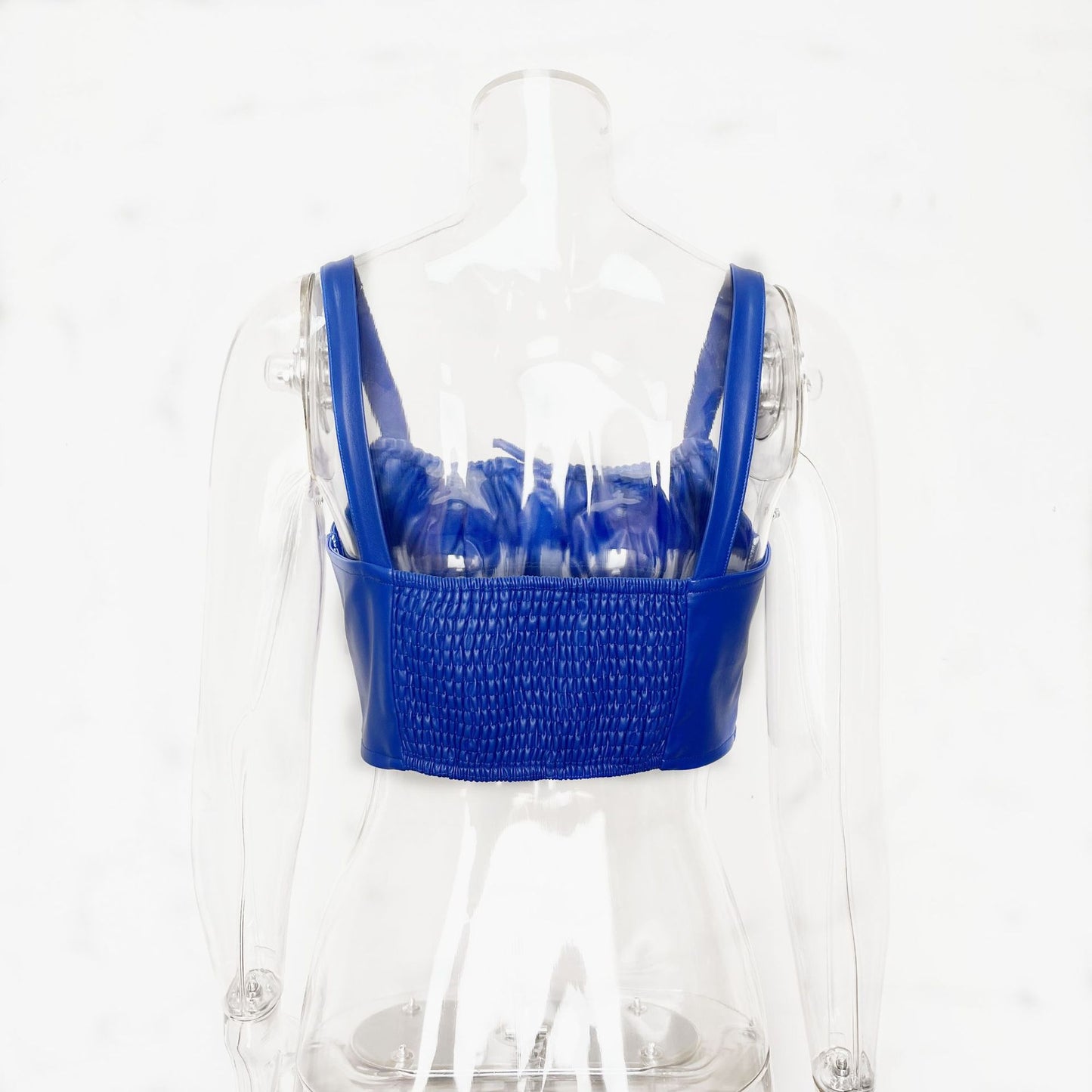 Sexy Leather Faux Leather Pleated Tube Top Square Collar w/ Slimming Sling
