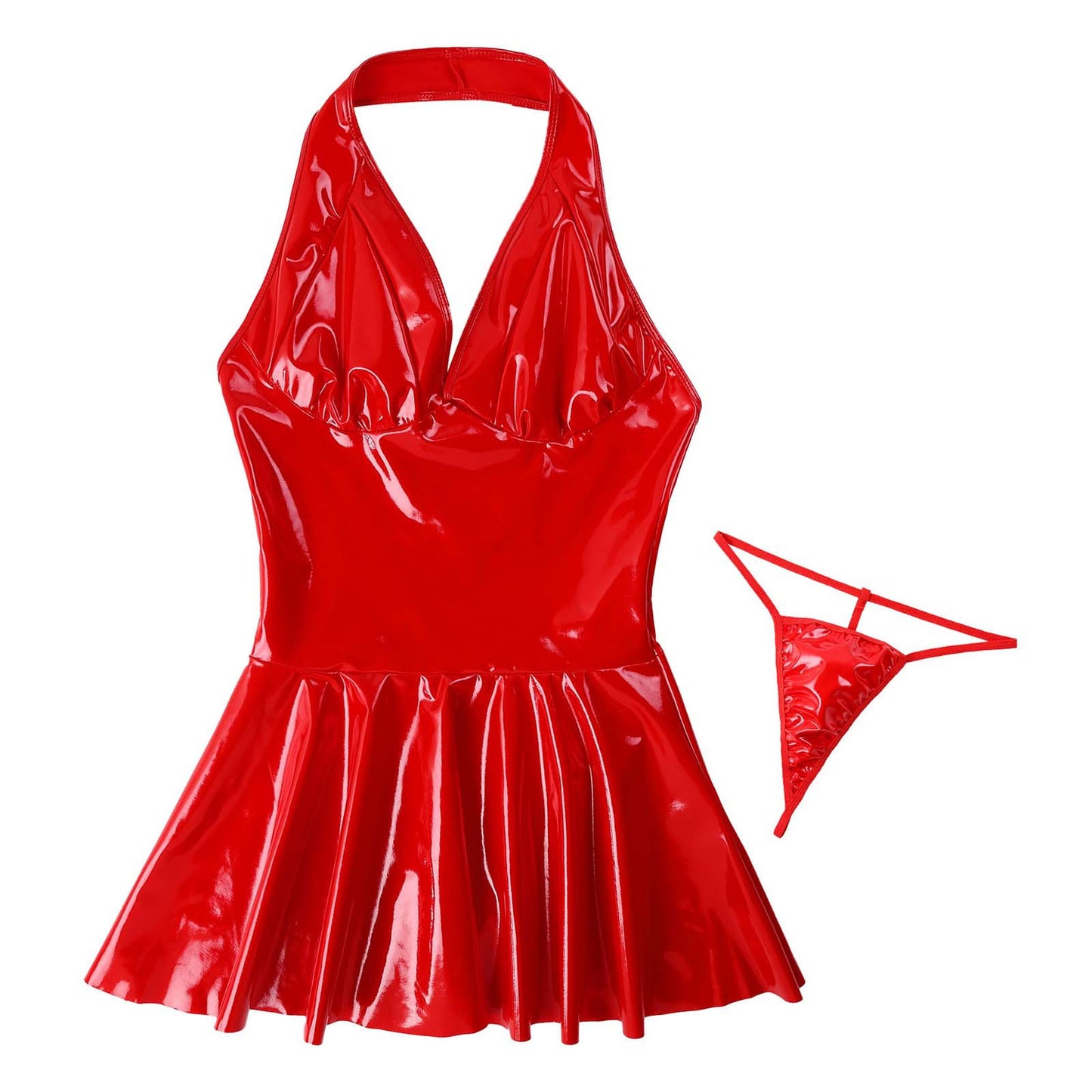 Sexy Backless Imitation Faux Leather Skirt