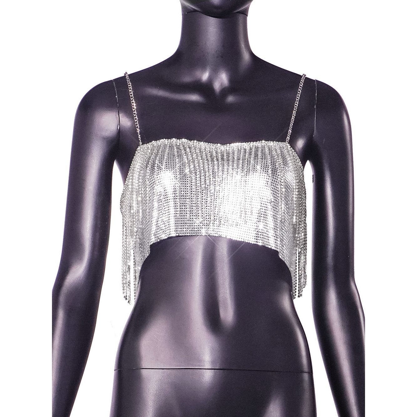 Cropped Chic Sexy Disco Tube Top Rhinestone Night Club Slip Vest