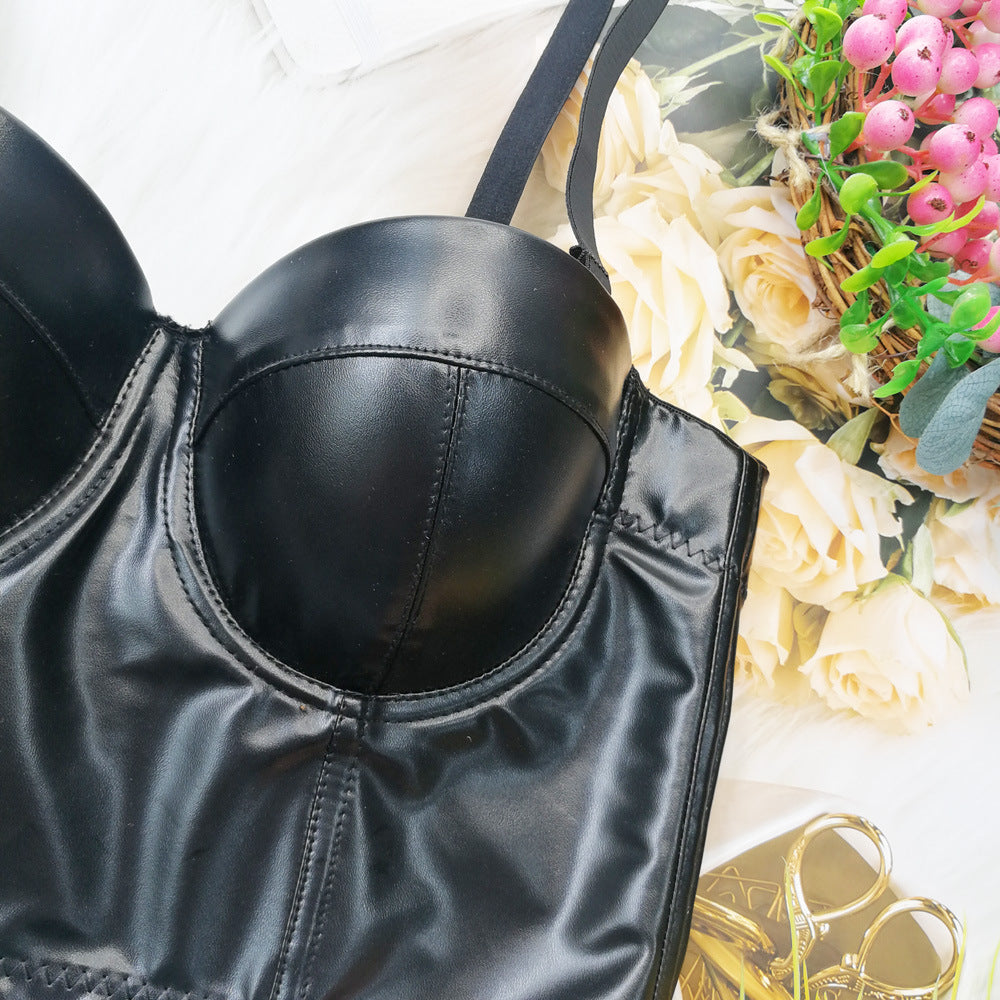 Sexy Leather Tube Top Artificial Sheepskin Sling Vest Corset Top
