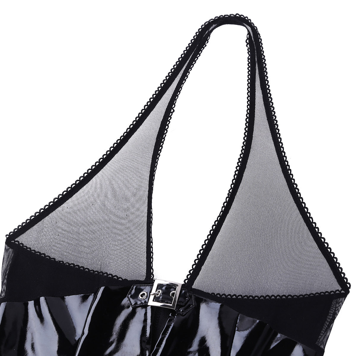 Sexy Cutout Mesh Patent Leather Skirt