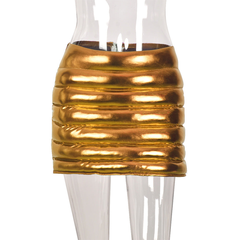 Spring/Summer Skirt Splash-Proof Zipper Glossy Skirt