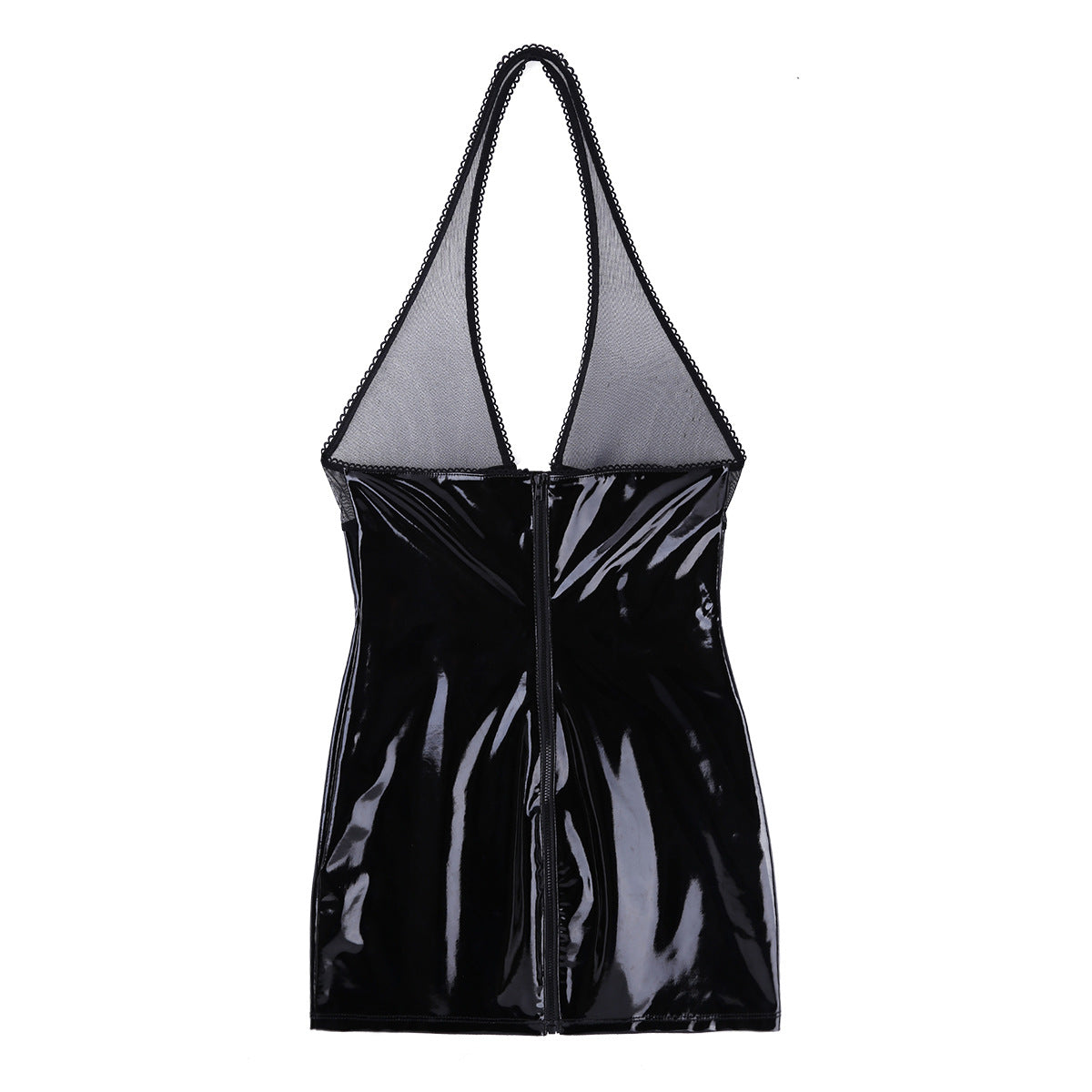 Sexy Cutout Mesh Patent Leather Skirt