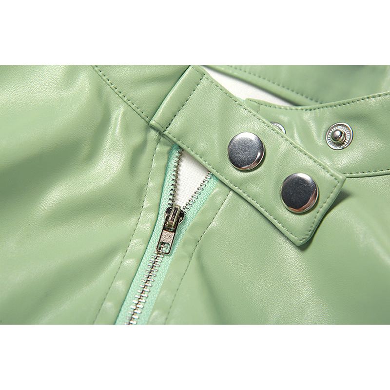 Long Sleeve Cropped Faux Leather Coat and Skirt