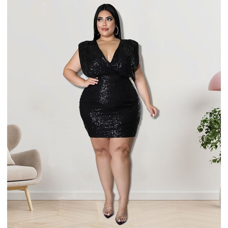 Plus Size Sequin Sexy Vest Dress