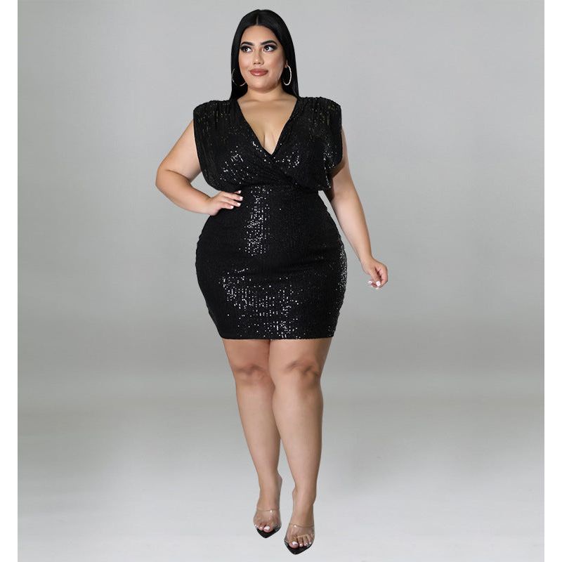 Plus Size Sequin Sexy Vest Dress