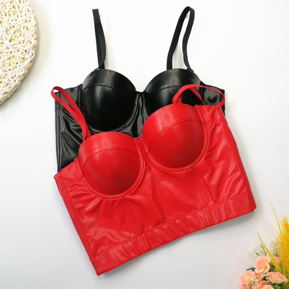 Sexy Leather Tube Top Artificial Sheepskin Sling Vest Corset Top