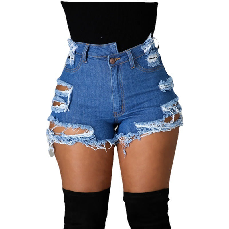 Trendy High Waist Ripped Fringe Shorts
