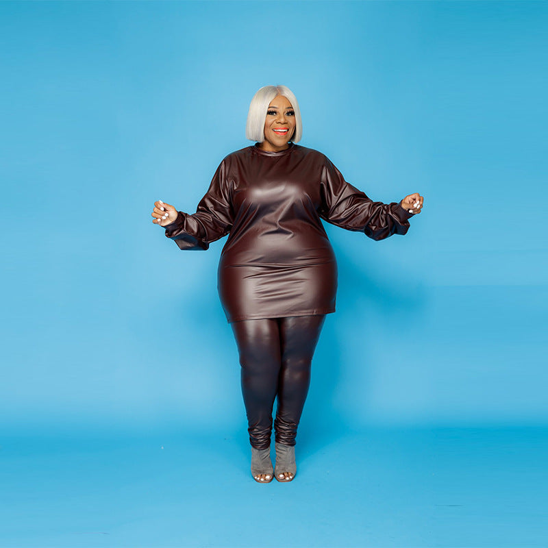 Plus Size Sexy Leather Casual Suit