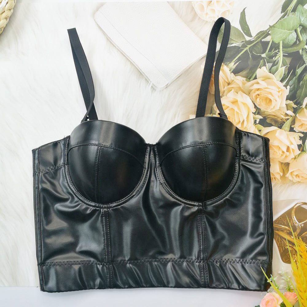 Sexy Leather Tube Top Artificial Sheepskin Sling Vest Corset Top