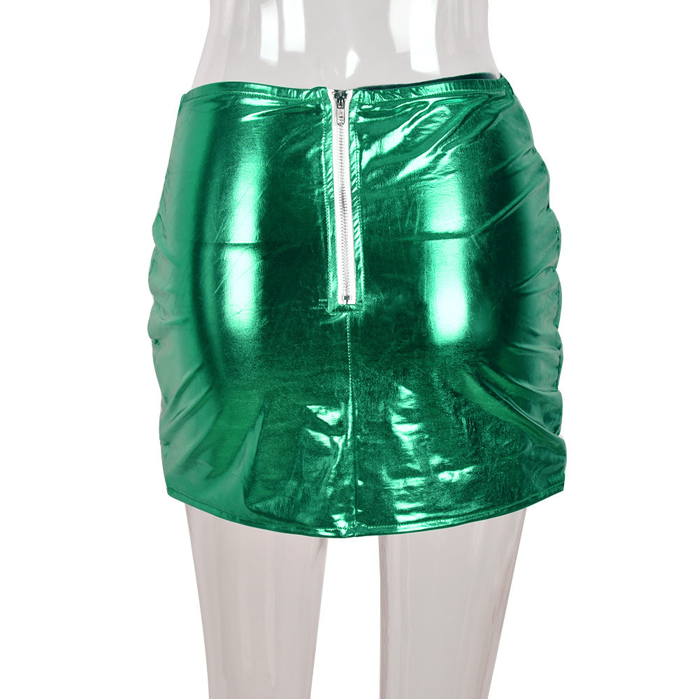 Spring/Summer Skirt Splash-Proof Zipper Glossy Skirt