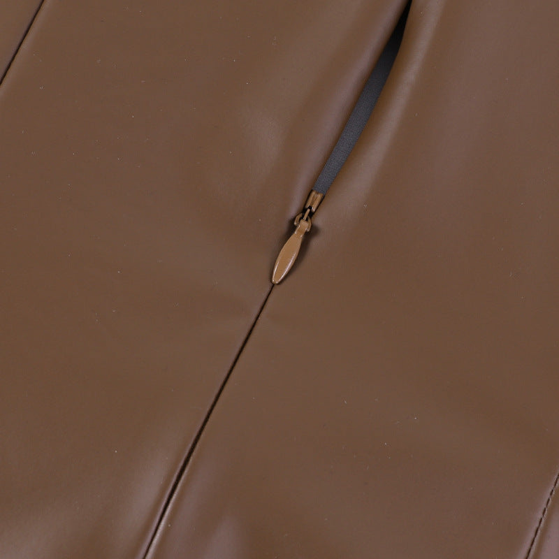 Women Clothing Autumn Slim Leather Dress